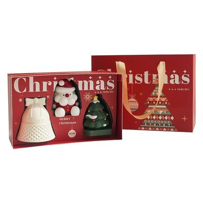 कस्टम लोगो लक्जरी लाल कागज क्रिसमस बॉक्स के लिए हैंडल के साथ उपहार पैकेजिंग खाद्य आभूषण फार्मेसी ब्रांड डिजाइन