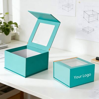 कस्टम उच्च अंत हस्तनिर्मित चुंबकीय बंद उपहार बॉक्स के साथ खिड़की पैकेजिंग के लिए कागज बॉक्स टोपी और कपड़े